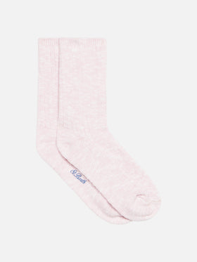 Gerippte Damensocken in rosa Melange-Optik