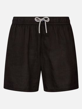 Man mid-length black linen swim-shorts Gustavia - MC2 Saint Barth