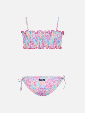 Girl smocked point embroidery bikini Tilly with flower print - MC2 Saint Barth