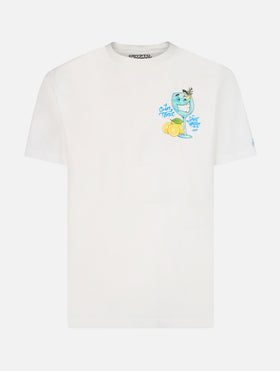 Man cotton t-shirt with Cryptopuppets Gin Tonic front and back placed print | CRYPTOPUPPETS SPECIAL EDITION - MC2 Saint Barth