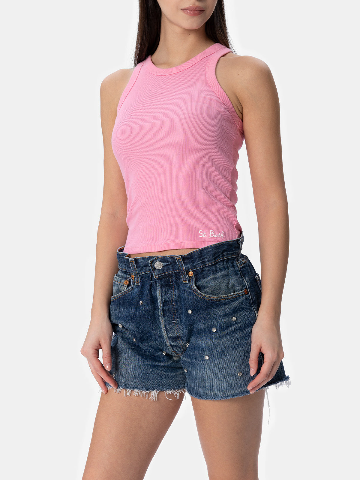 Ada pink ribbed cotton tank top - MC2 Saint Barth
