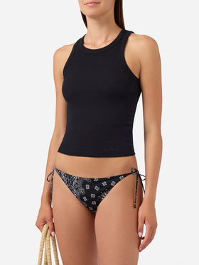 Camiseta de tirantes Ada acanalada negra con bordado 