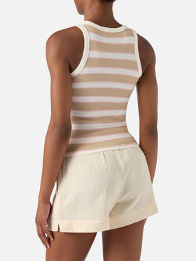 Beige striped Ada tank top with beach club embroidery