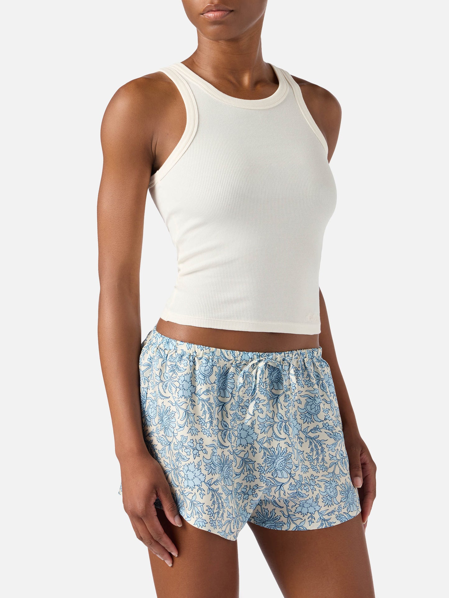 White ribbed Ada tank top with embroidery