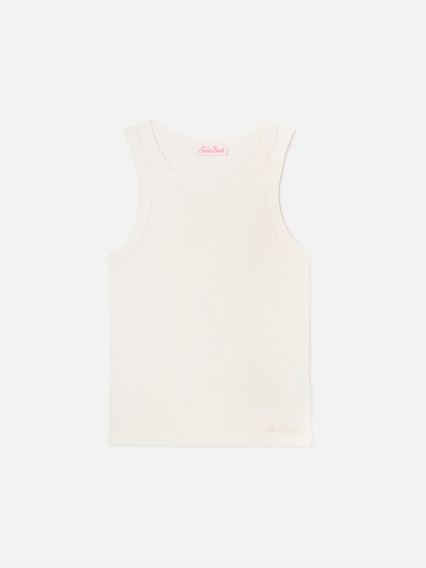 White ribbed Ada tank top with embroidery