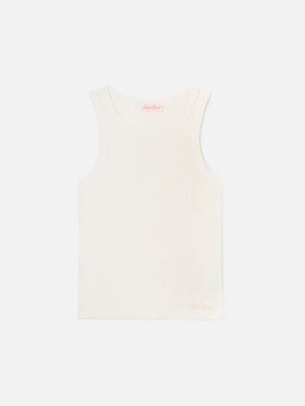 White ribbed Ada tank top with embroidery
