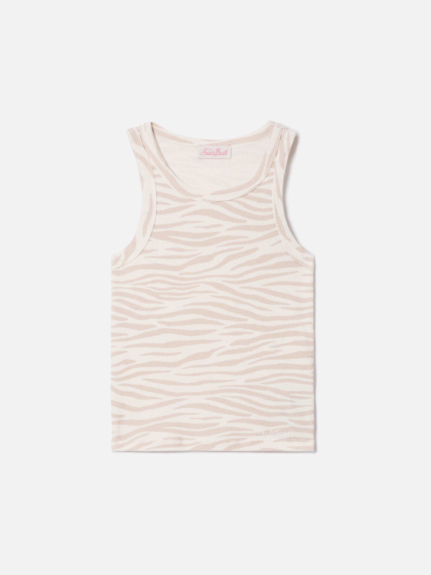 Geripptes Ada-Tanktop mit Zebraprint und Stickerei 