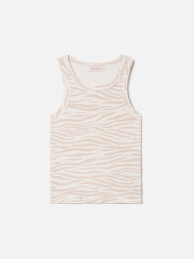 Geripptes Ada-Tanktop mit Zebraprint und Stickerei 