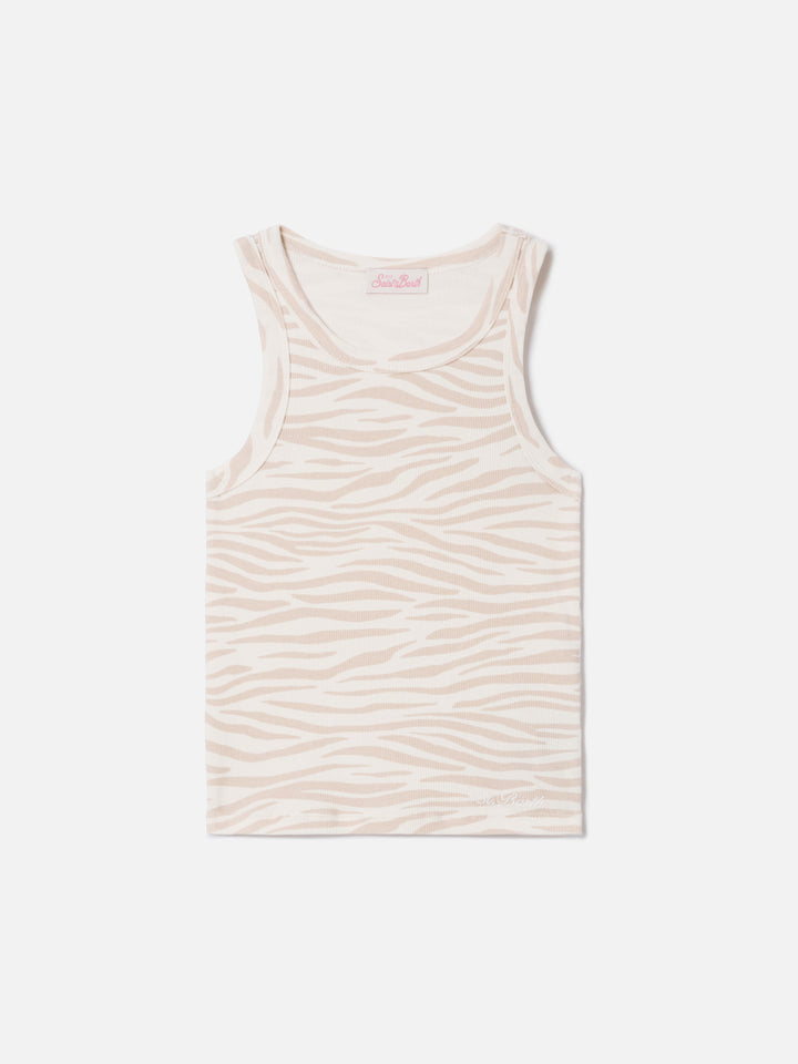 Geripptes Ada-Tanktop mit Zebraprint und Stickerei 