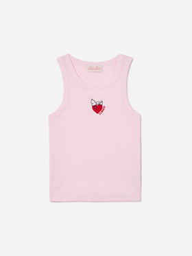 Pink ribbed Ada tank top with Snoopy print and St. Barth Lover embroidery | Special edition