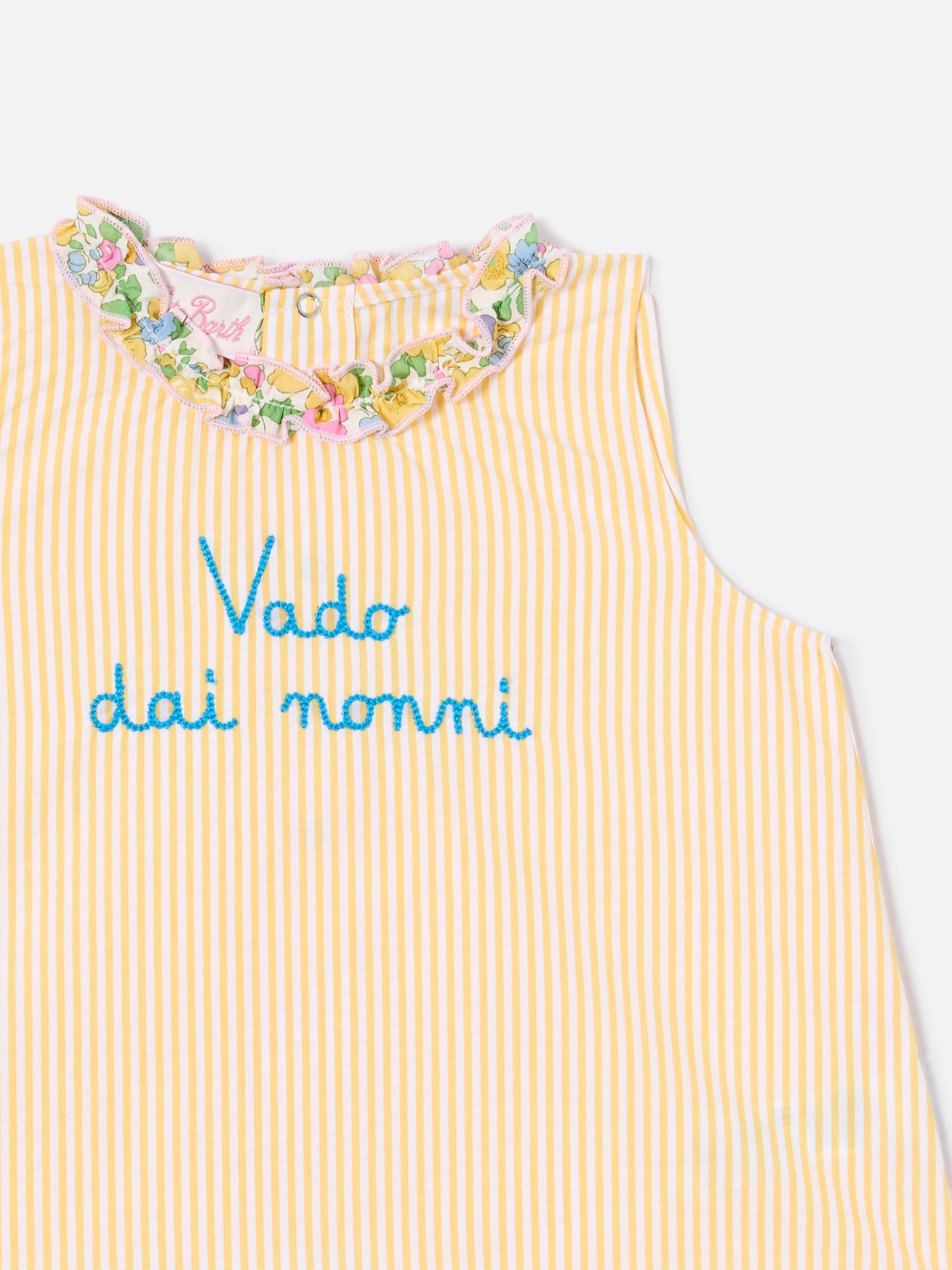 Abbie top and bloomer set with Vado dai nonni embroidery | Made with Liberty Fabric