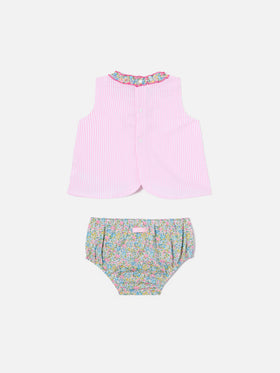 Abbie top and bloomer set with Better in pink embroidery | Made with Liberty Fabric