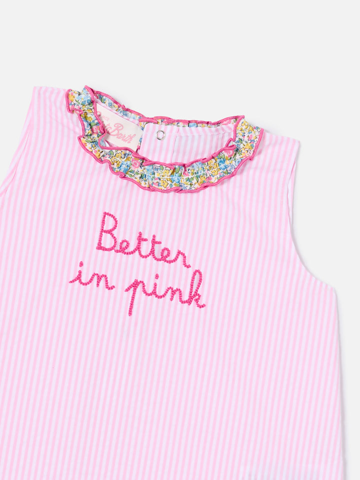 Abbie top and bloomer set with Better in pink embroidery | Made with Liberty Fabric