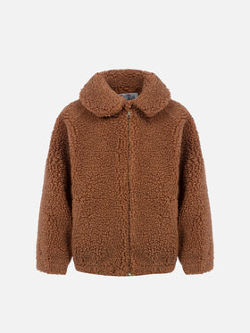 Girl beige sherpa bomber coat Abel - MC2 Saint Barth