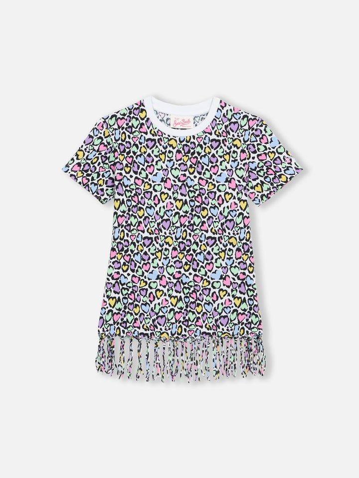 Girl Abbey dress with fringes and animalier print - MC2 Saint Barth