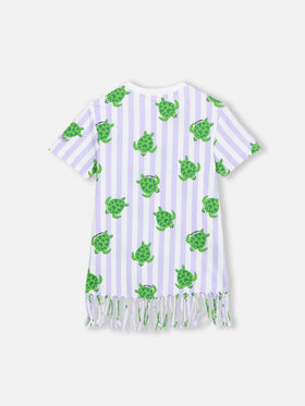 Girl Abbey dress with fringes and turtle print - MC2 Saint Barth