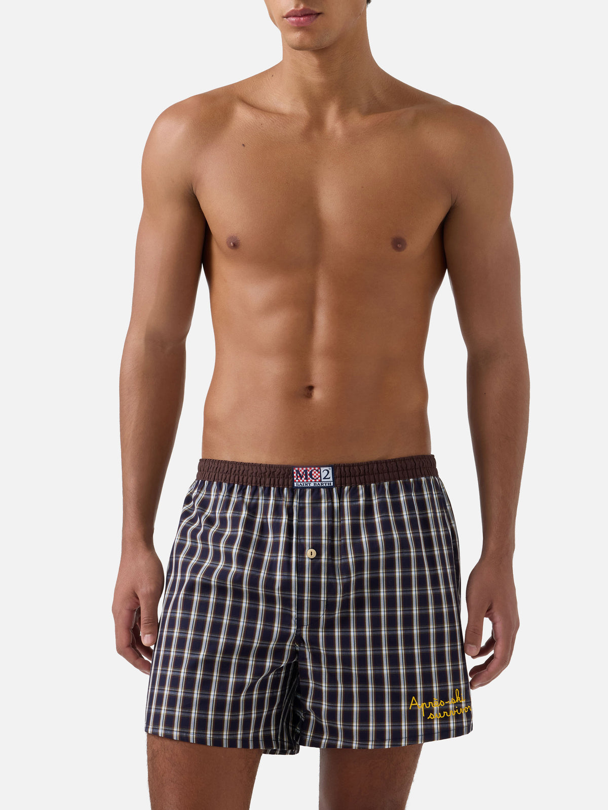 Boxer Adam en coton Navy blue avec imprimé tartan 