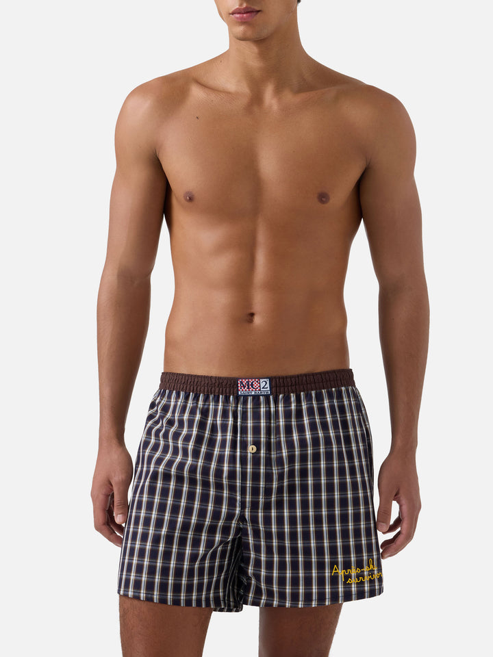 Boxer Adam blu navy in cotone con stampa tartan