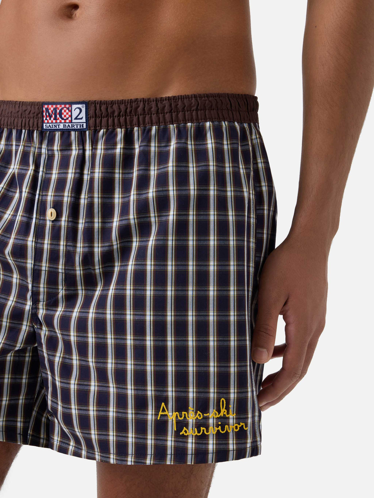 Boxer Adam en coton Navy blue avec imprimé tartan 