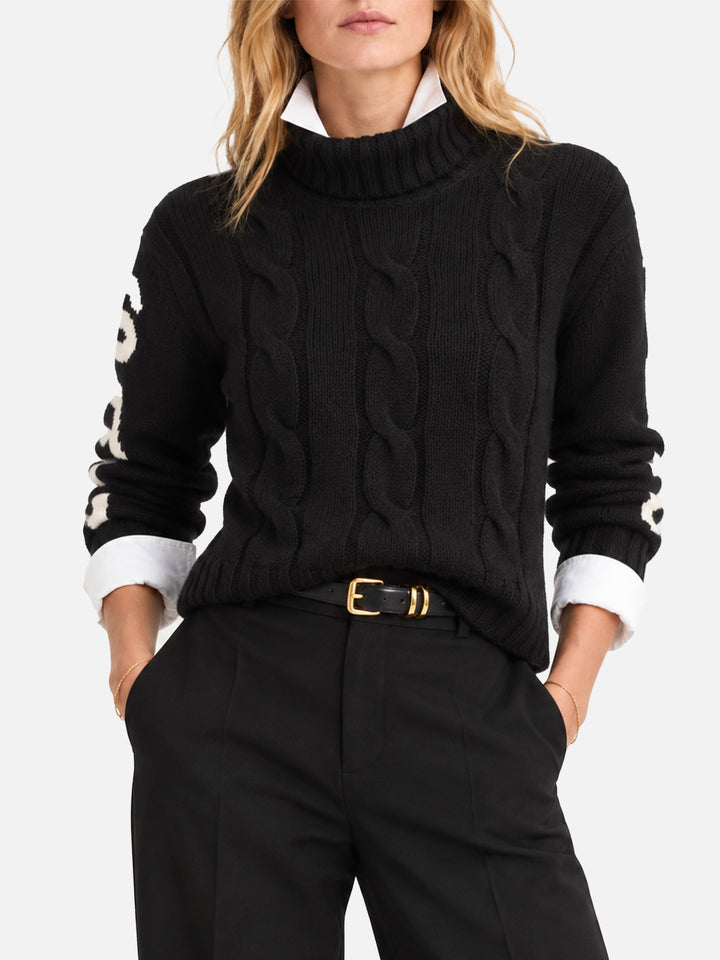 Jersey de cuello alto Adler negro trenzado con jacquard Saint Barth 