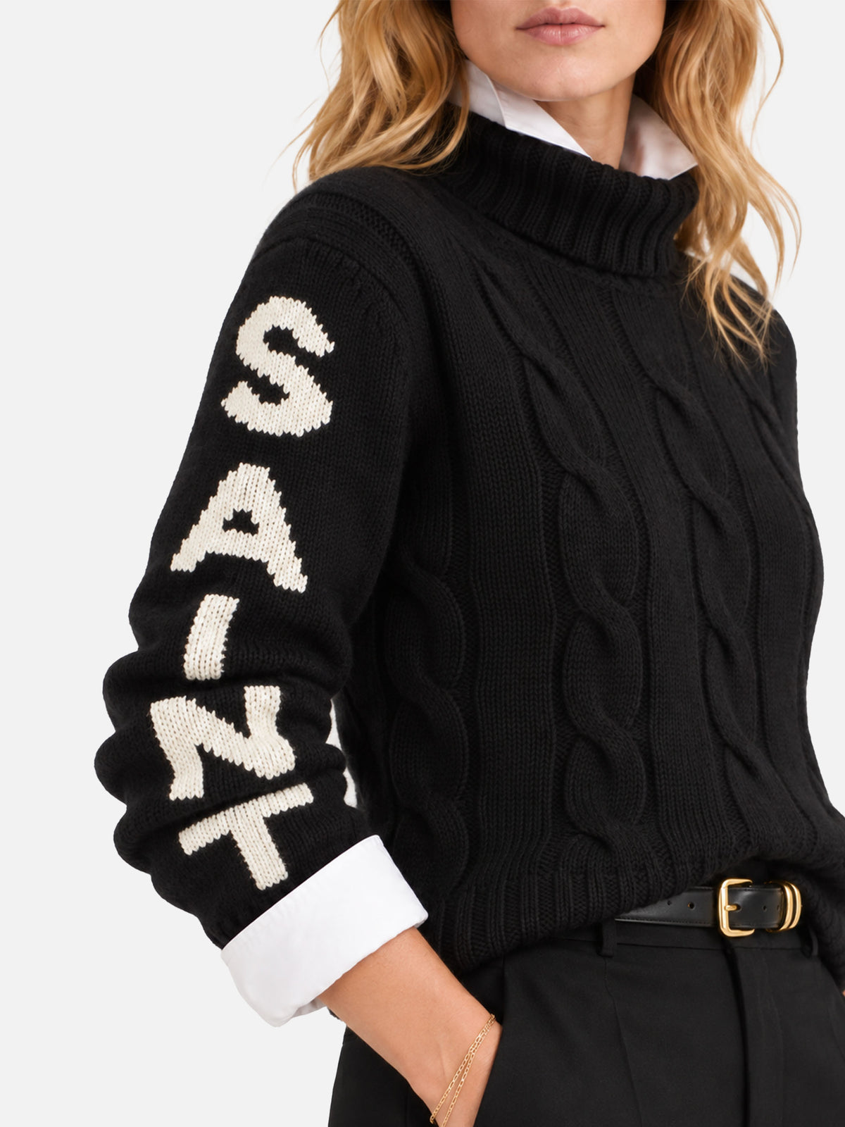 Pull à col roulé Adler noir tressé avec jacquard Saint Barth 