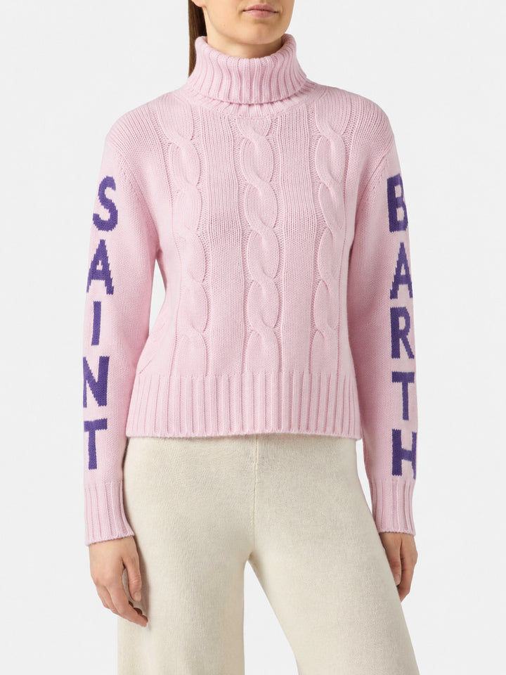 Adler Rollkragenpullover in Flechtoptik mit Logo-Jacquard 