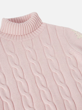 Adler Jr Rollkragenpullover mit Zopfmuster und Strassverzierungen in Schneeflockenform