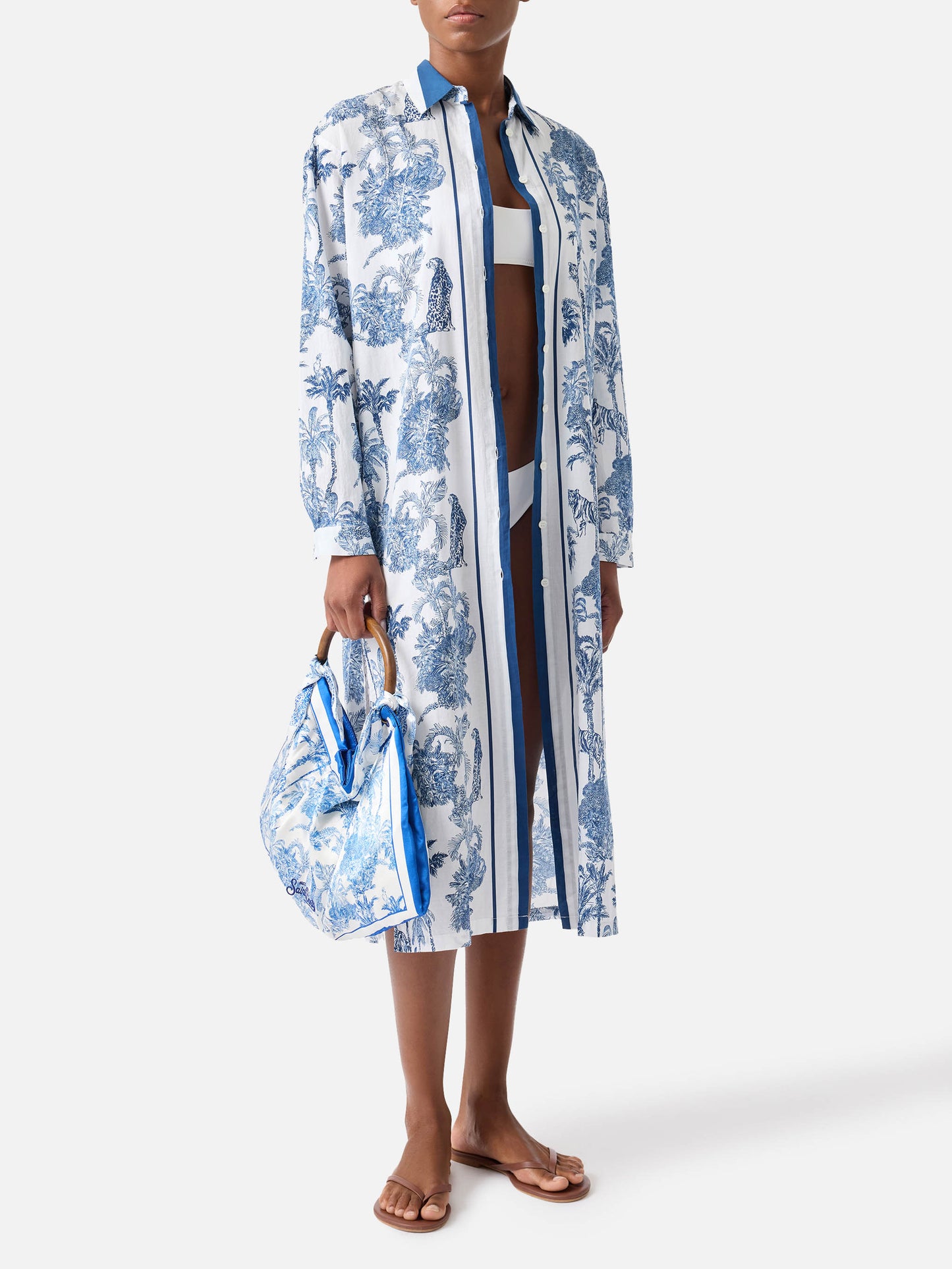 Vestido largo Adeline de algodón con estampado toile de Jouy 