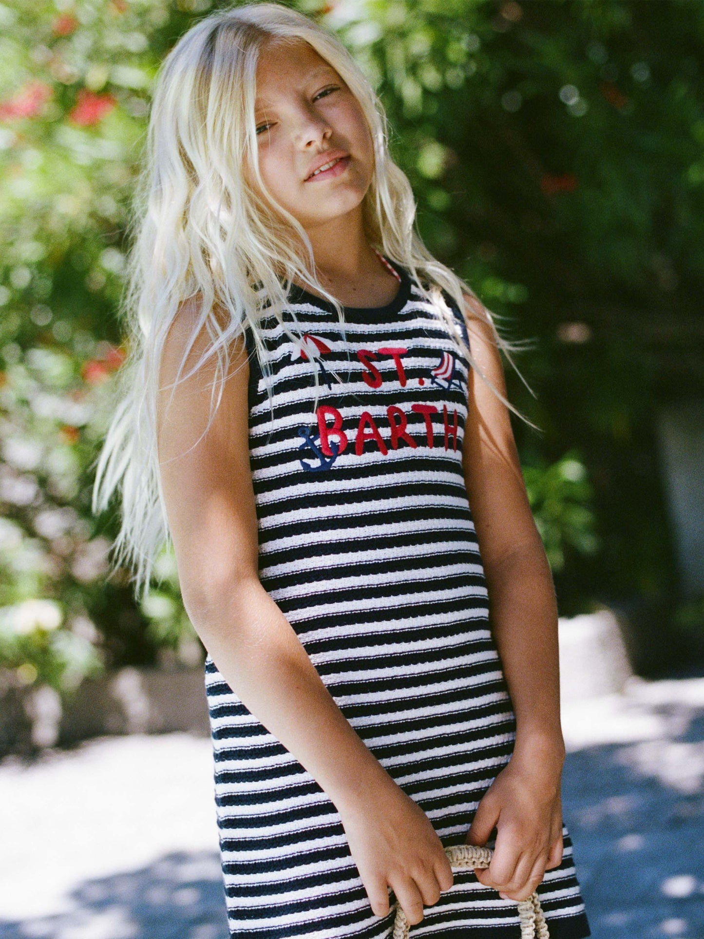 Audie pure cotton striped dress with logo embroidery and sea details