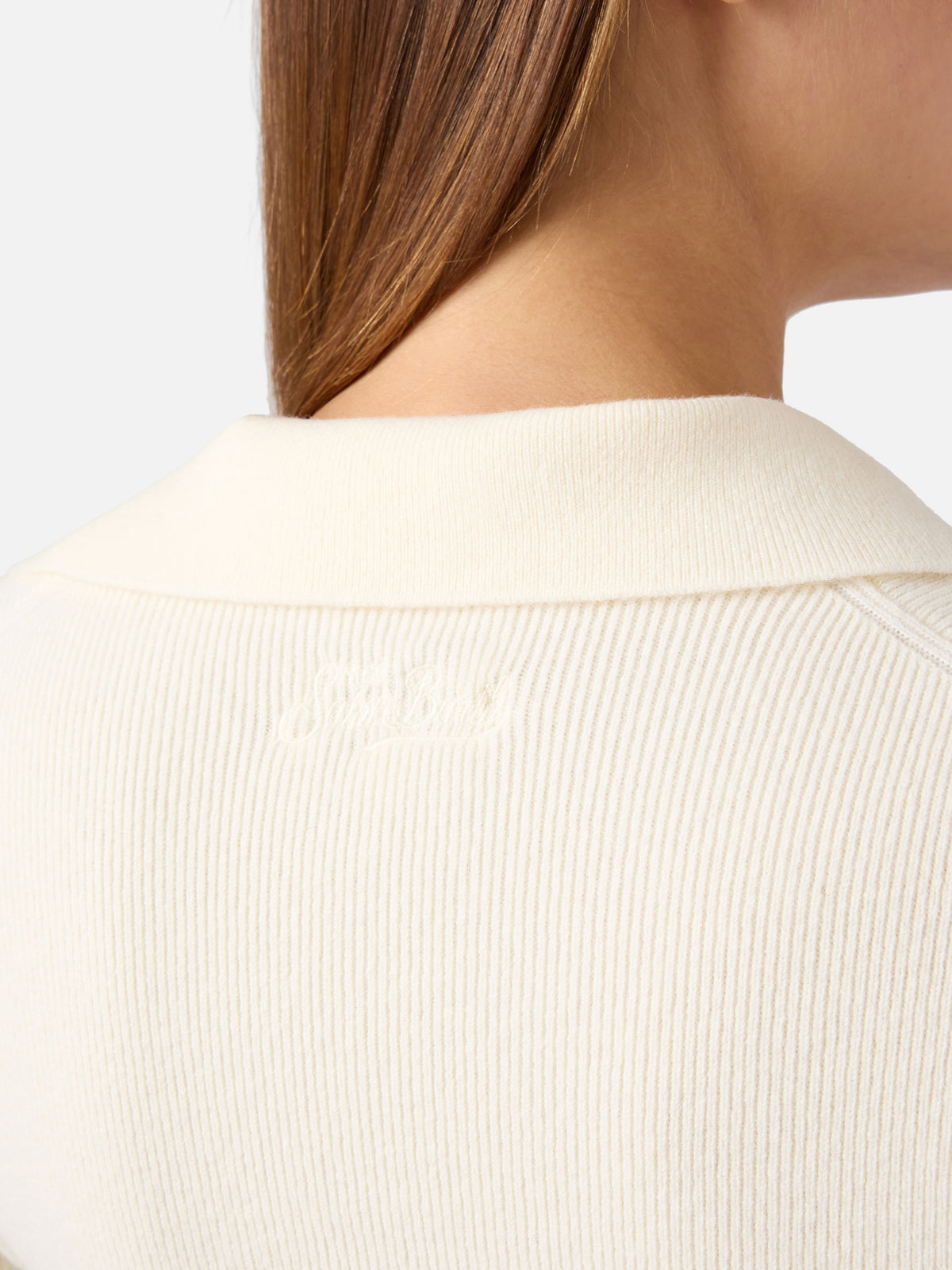 Body en maille de laine Aelis Off white avec col polo 