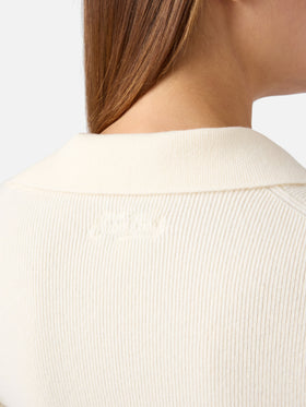 Body en maille de laine Aelis Off white avec col polo 