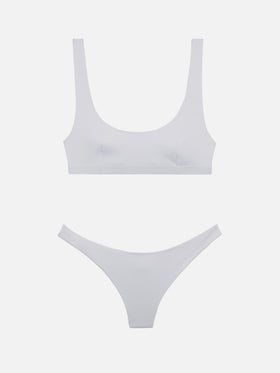 Afrodite heatsealed silver cheeky swim briefs - Minerva silver heatsealed classic bralette - MC2 Saint Barth