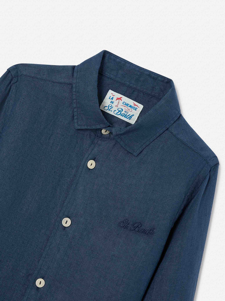 Camisa Agnes azul marino en lino 