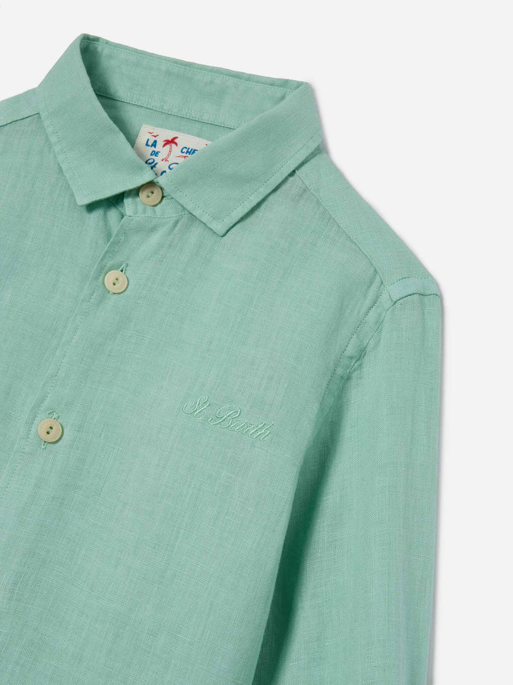 Camisa Agnes verde salvia en lino 