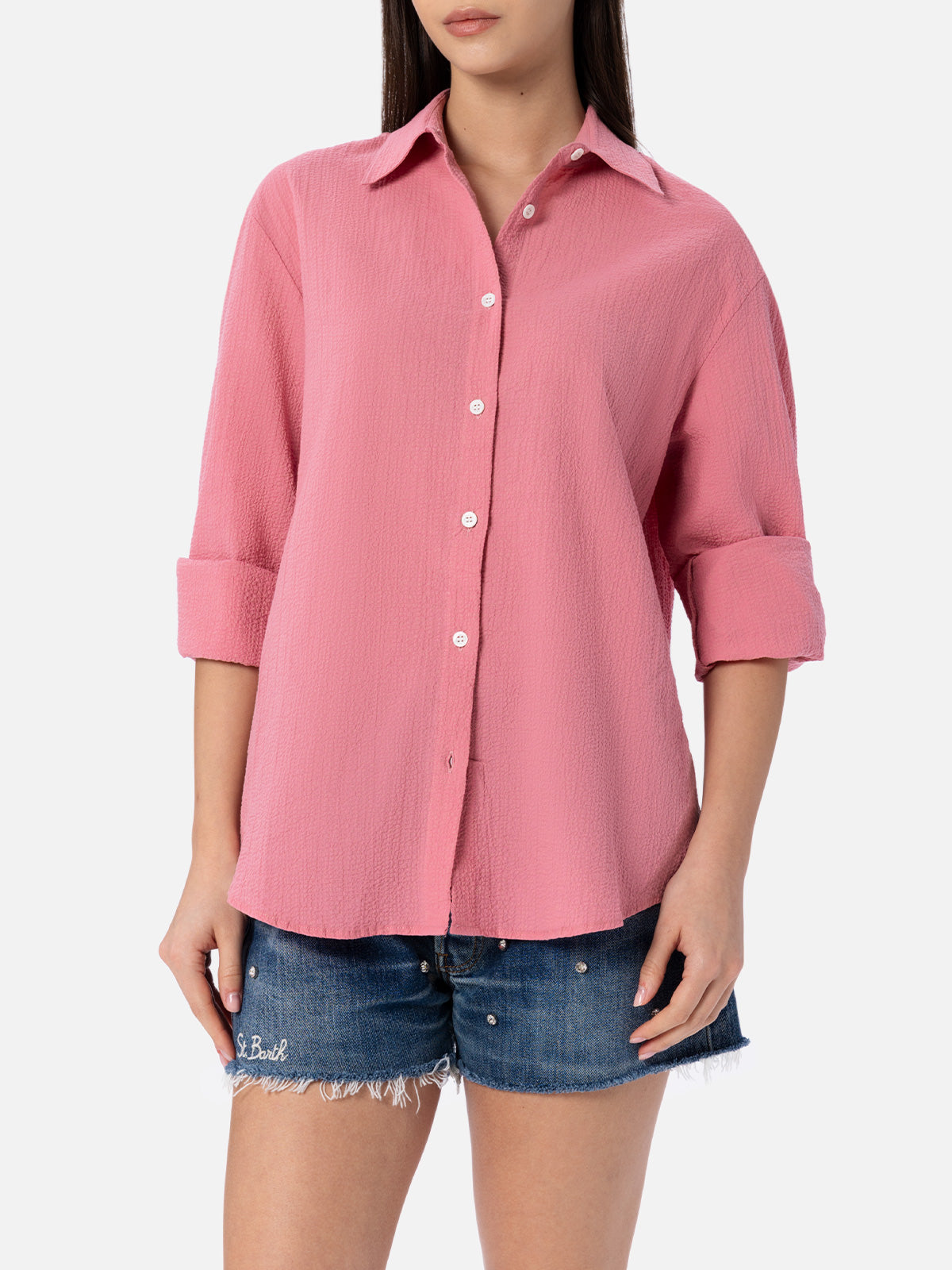 Woman pink seersucker shirt Aisha - MC2 Saint Barth
