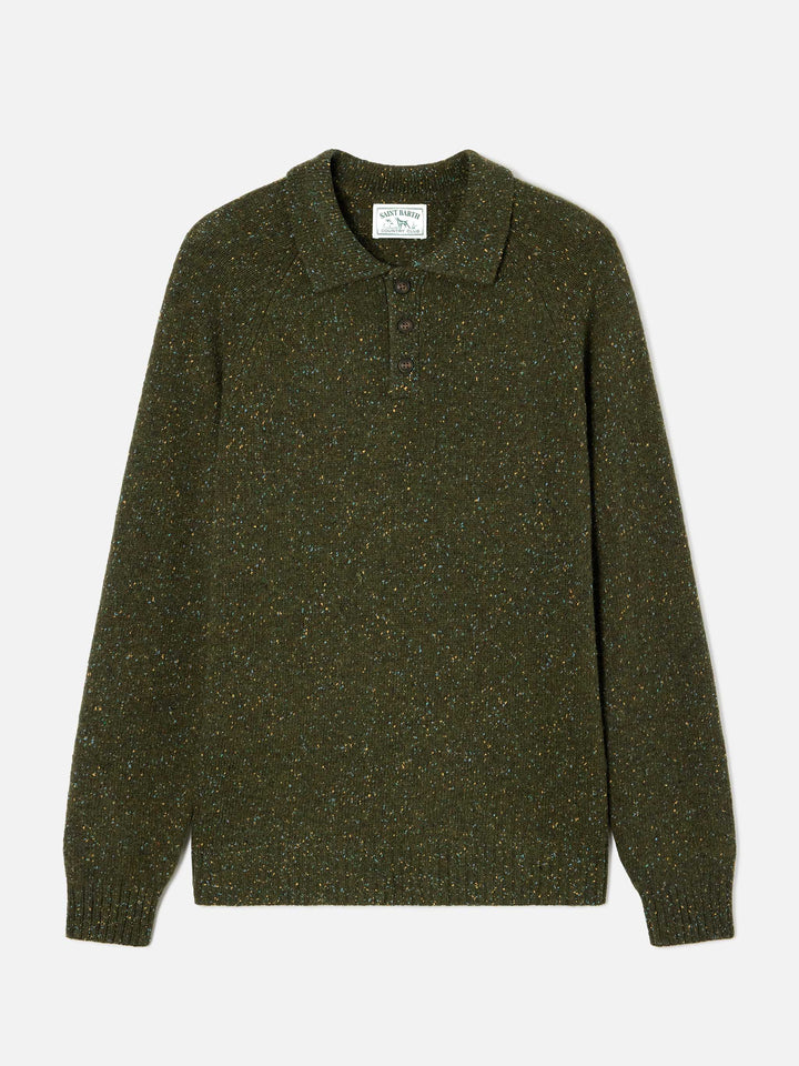 Polo de punto Donegal Alfie en mezcla de lana verde militar 