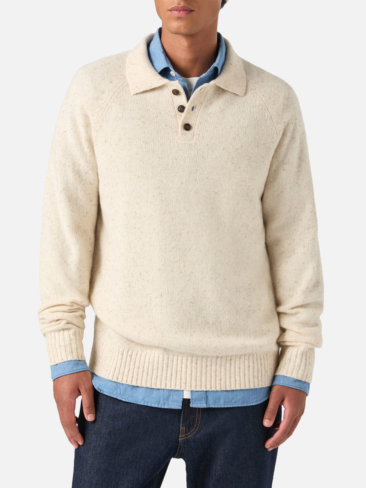 Polo in maglia Alfie beige in misto lana Donegal