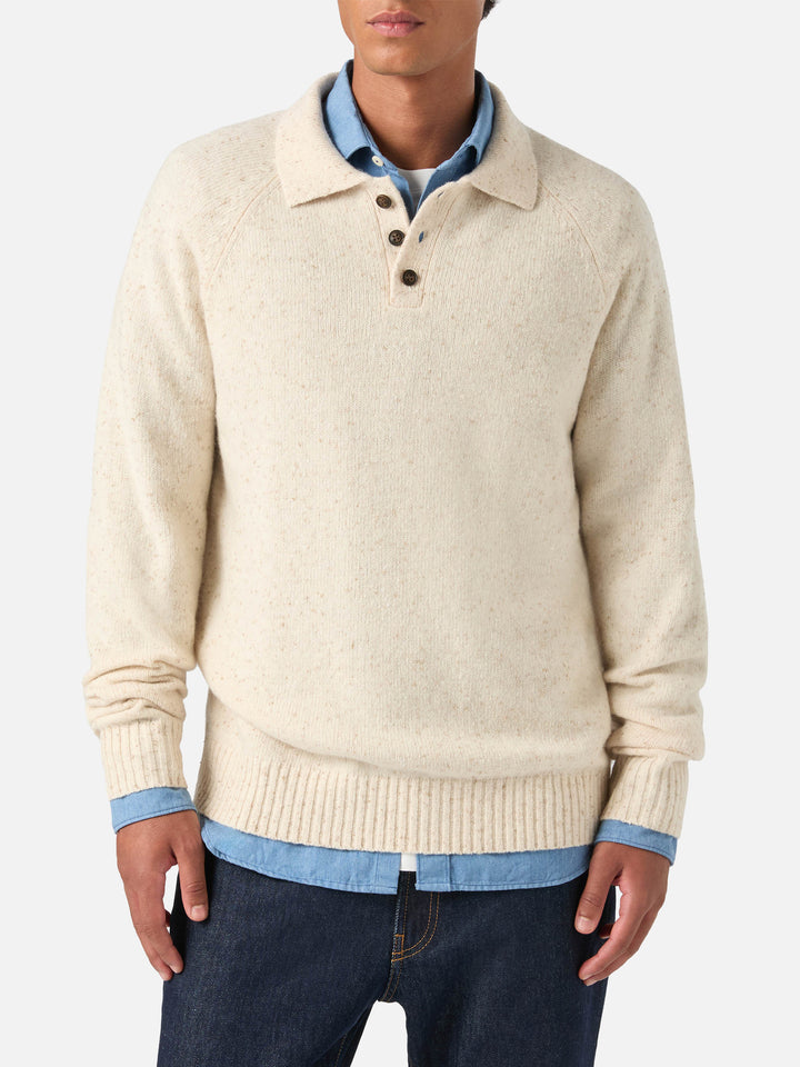 Polo in maglia Alfie beige in misto lana Donegal