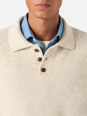 Polo in maglia Alfie beige in misto lana Donegal
