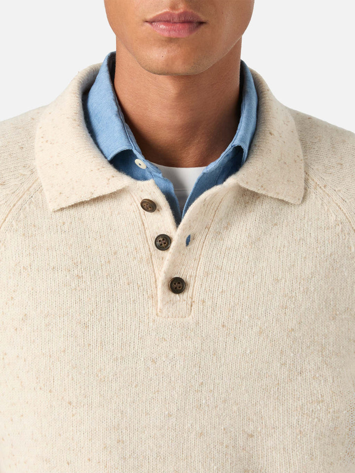 Polo in maglia Alfie beige in misto lana Donegal