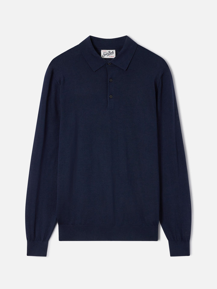 Navy blue Alfie merino wool knit polo