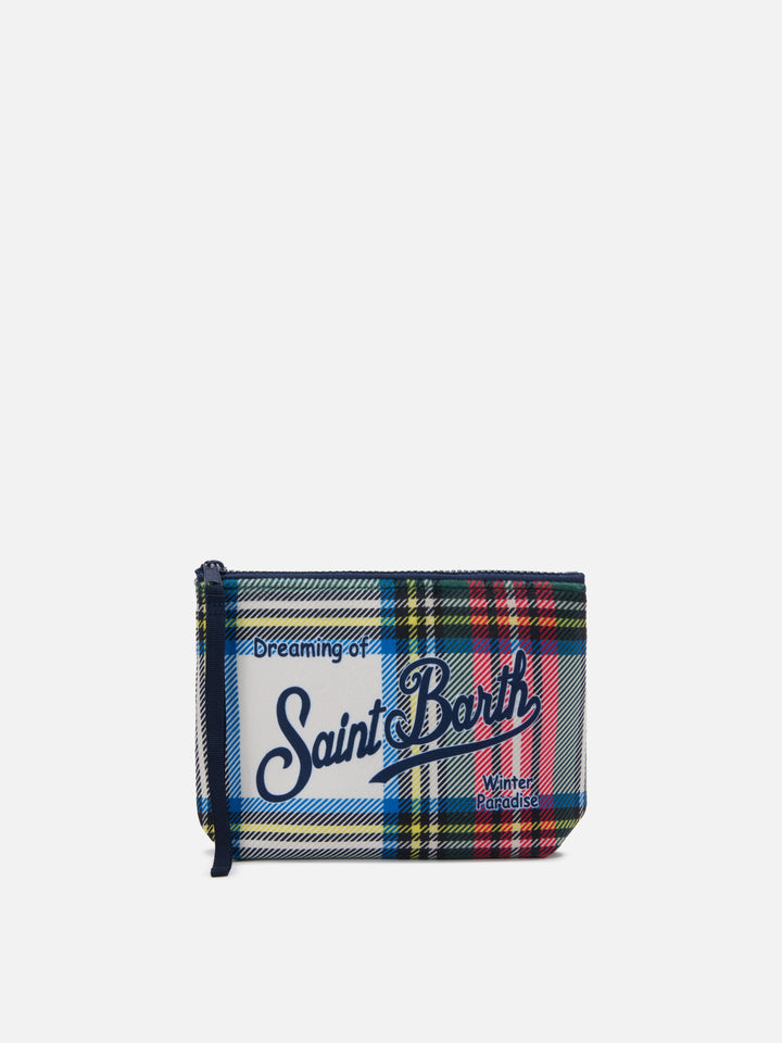 Aline-Pouch aus Stoff in Wolloptik mit weißem Tartanmuster