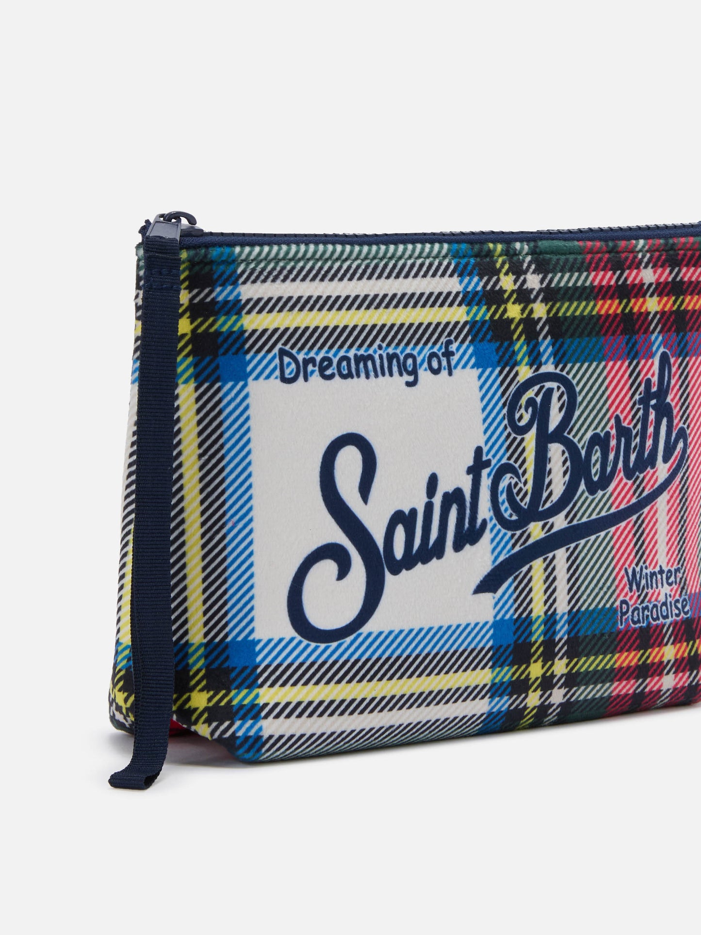 Aline-Pouch aus Stoff in Wolloptik mit weißem Tartanmuster