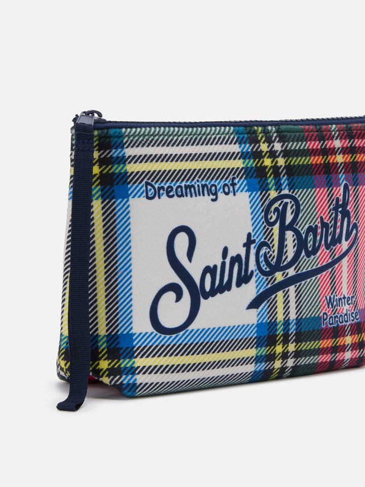 Aline-Pouch aus Stoff in Wolloptik mit weißem Tartanmuster