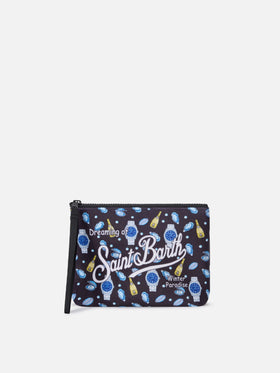 Pochette Aline nera con stampa ostriche e orologi