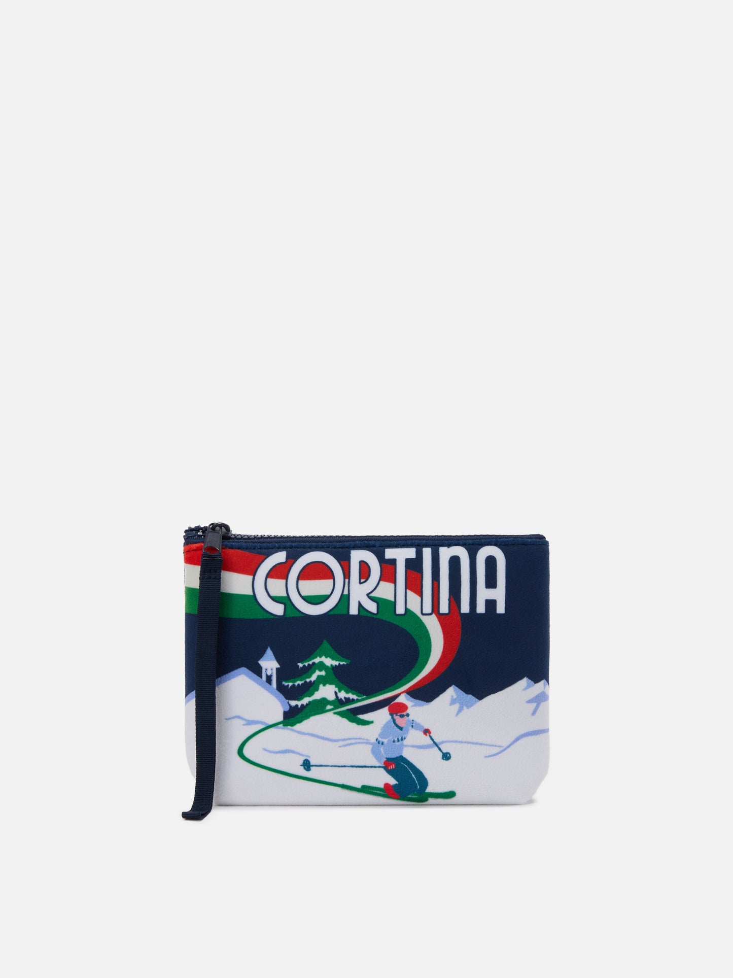 Pochette Aline en tissu effet laine avec imprimé skieurs Cortina 