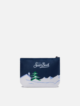 Pochette Aline en tissu effet laine avec imprimé skieurs Cortina 