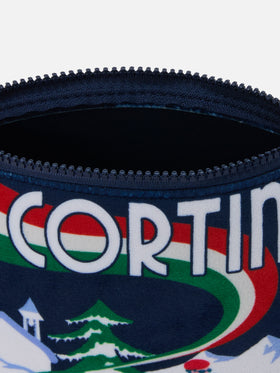 Pochette Aline en tissu effet laine avec imprimé skieurs Cortina 