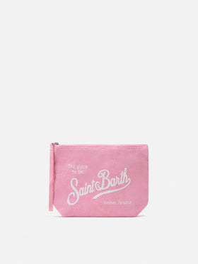 Pochette Aline in lino rosa tinta unita 