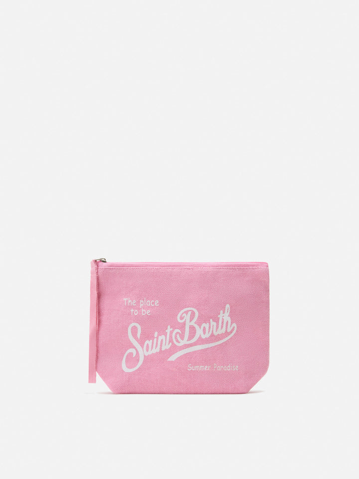 Aline pink solid color linen pouch